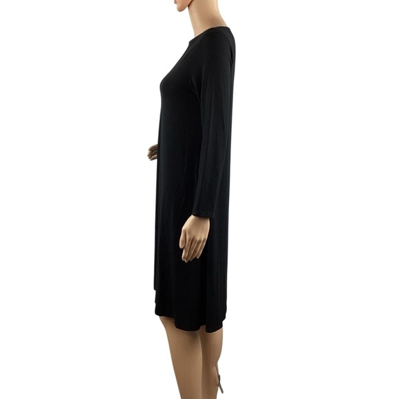 Eileen Fisher Black Stretch Viscose Long Sleeve Shift Dress S - Picture 4 of 7
